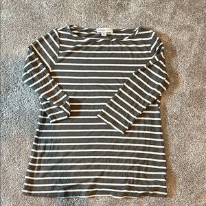 Amour Vert Green and White Striped Long Sleeve Tee